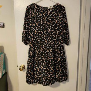 3/4 Sleeve Floral Print Dress - Large
